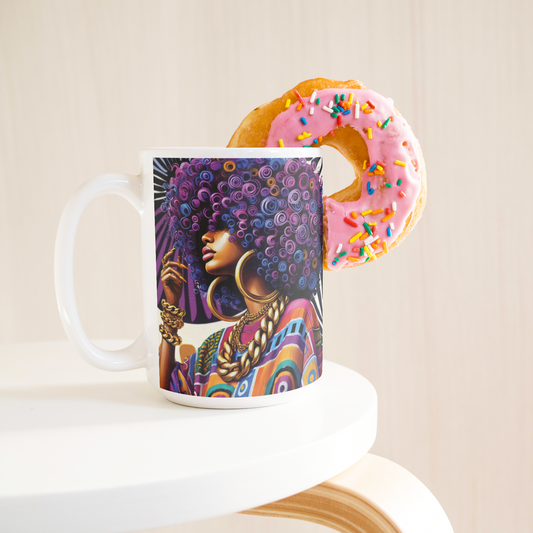 Curls, Coffee & Confidence Mug – 15oz Afrocentric Bold Beauty Vibes