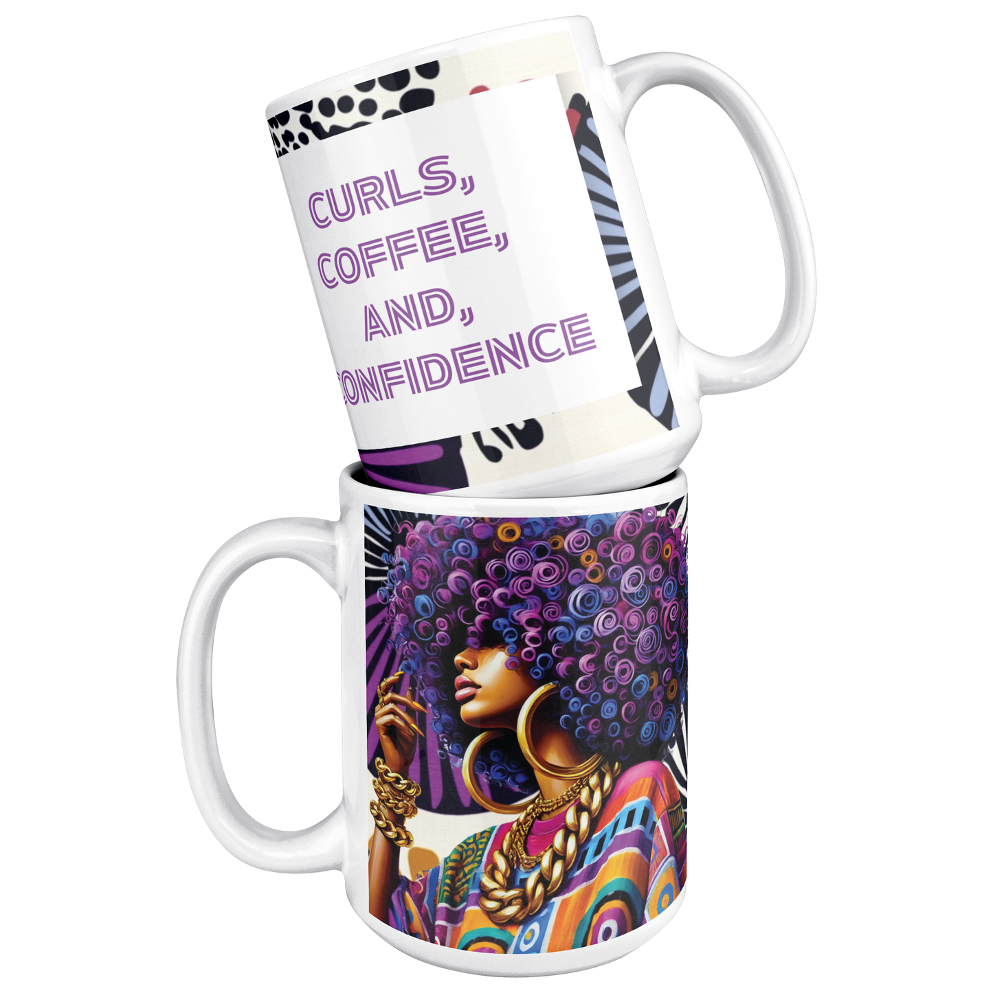 Curls, Coffee & Confidence Mug – 15oz Afrocentric Bold Beauty Vibes