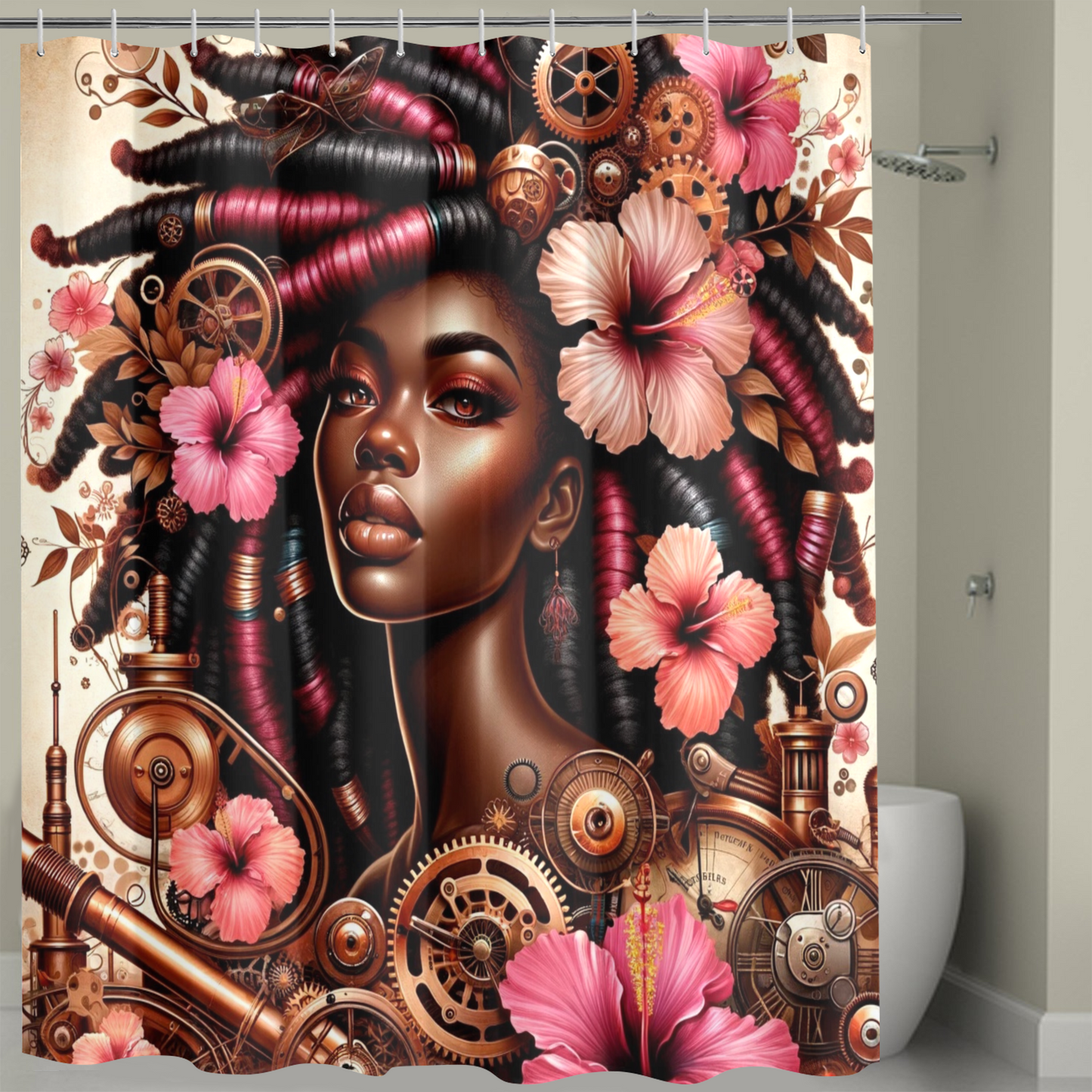 Steampunk Blossom Shower Curtain 72"x72"