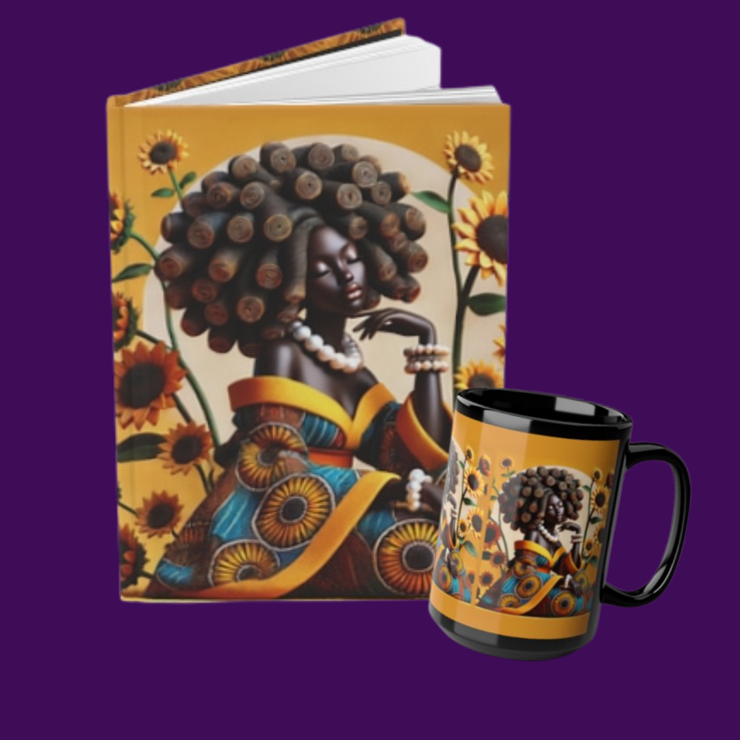 "Sunflower Serenade: African Elegance" 15oz Mug & Journal Bundle