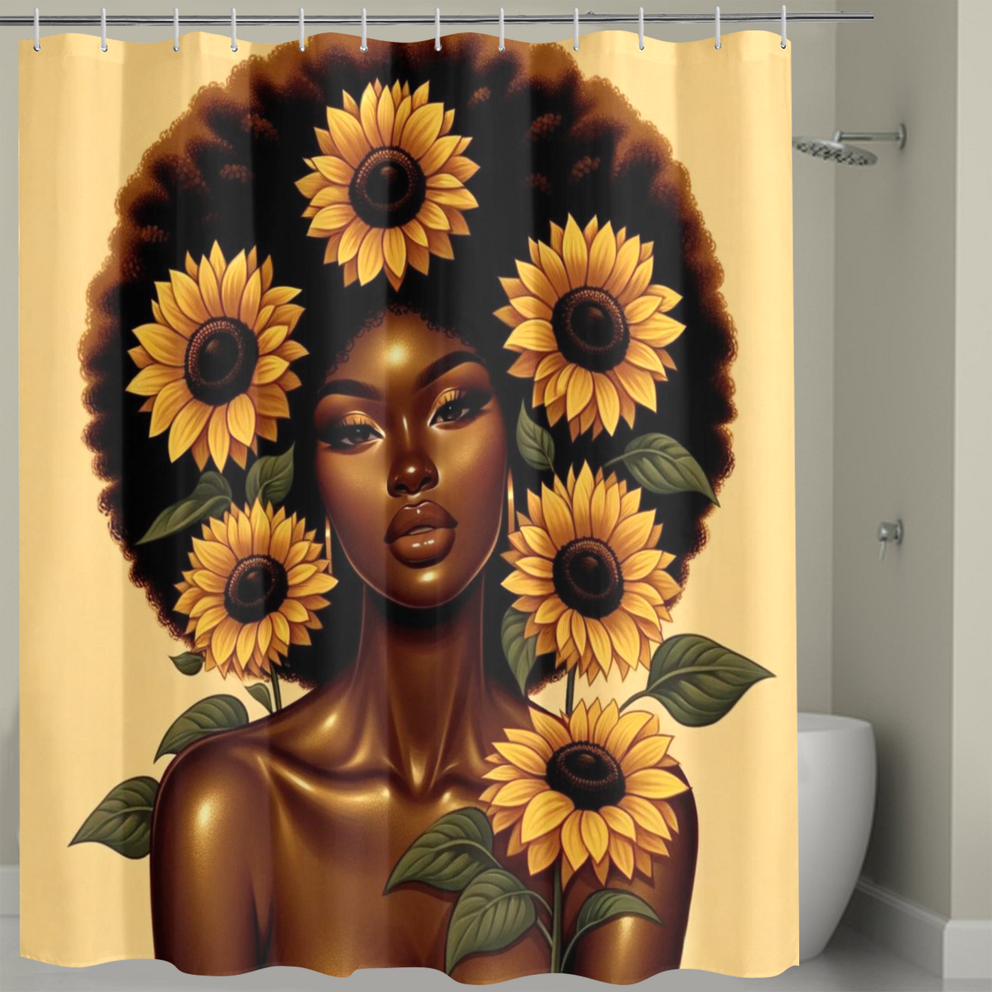 Sunflower Radiance Afro Beauty Shower Curtain 72"x72"