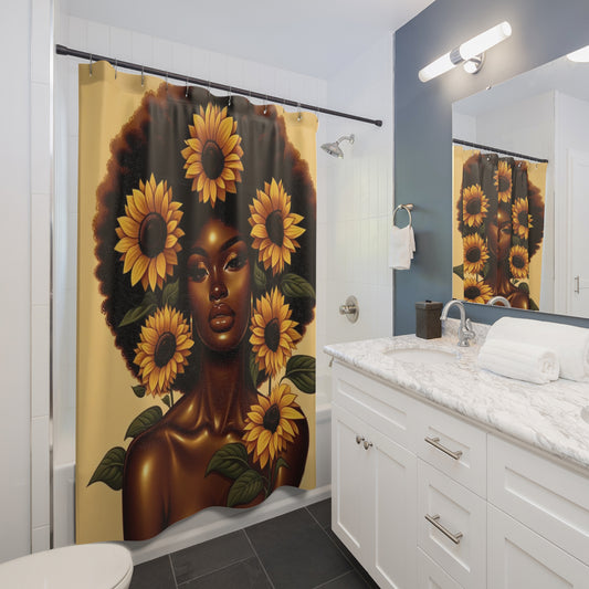 Sunflower Radiance Afro Beauty Shower Curtain 72"x72"