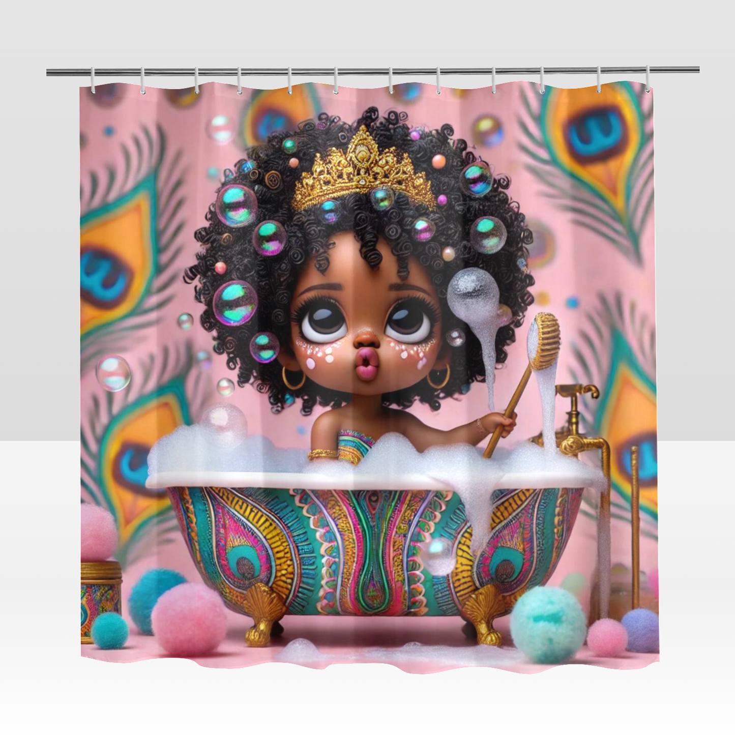 "Little Princess Bathtime" Shower Curtain 72"x72"